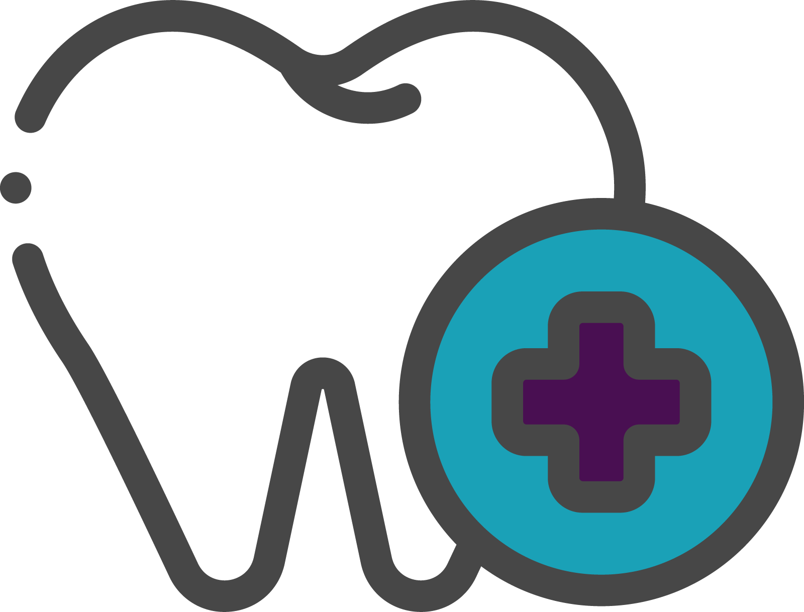 Stylized tooth icon with a medical cross, representing dental health